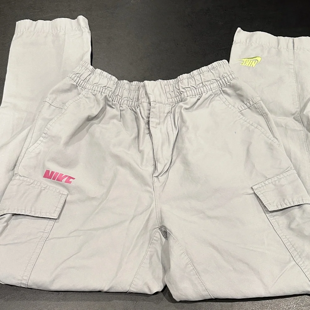 Nike Kids Gray Sweatpants with Pink and Yellow Accents